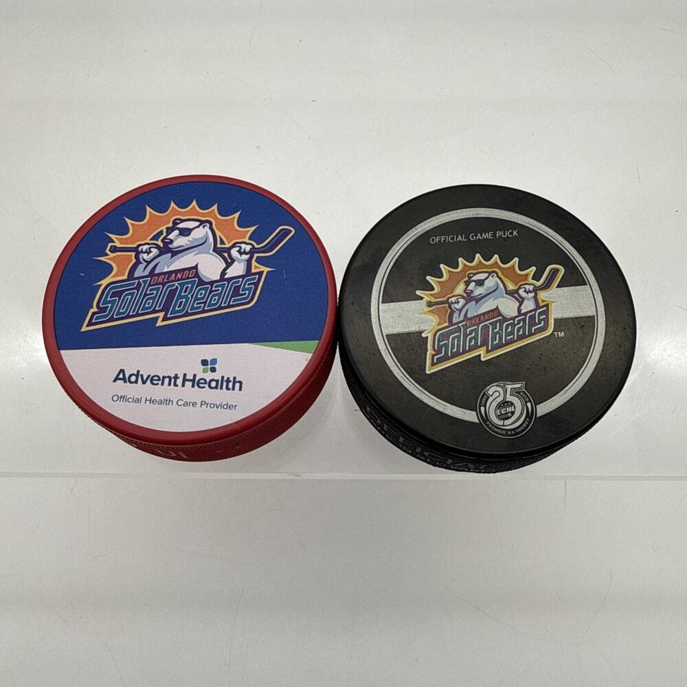‘13 Orlando Solar Bears 25 Year Official Game Puck Inglasco/Sherwood Hockey ECHL
